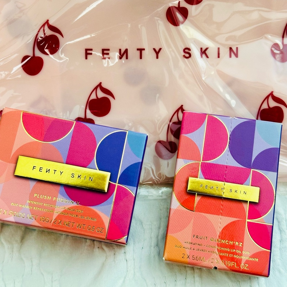 Fenty Beauty Fenty Skin Plush Puddin and Fruit Quenchers Lip Oil Four Piece Set